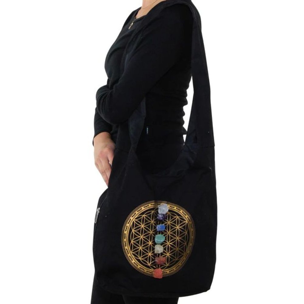 Sacred Geometry 7 Chakras Crystals Hobo Bag